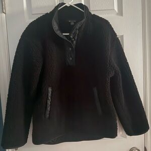 Athleta Black cozy Sherpa fleece snap popover size Medium